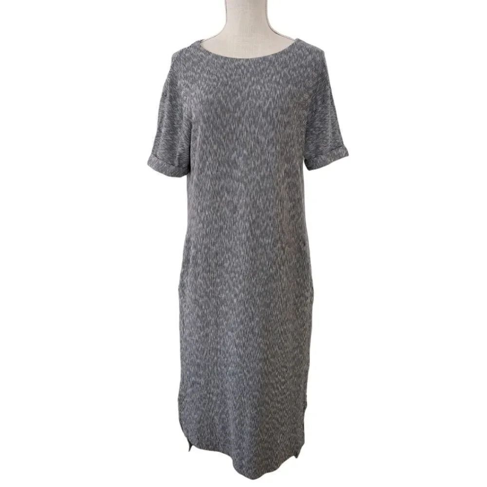 ELK The Label Striped Grey & Black Cotton Cuff Short Sleeve Midi Summer Dress 6